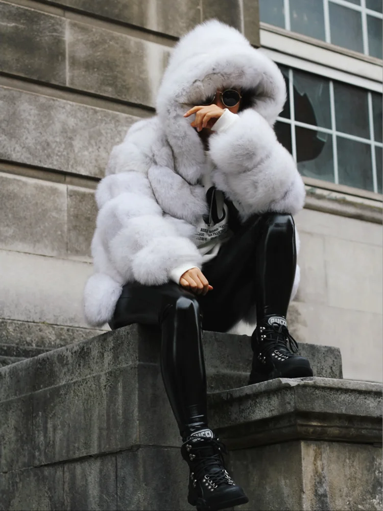 2022 Fashion Winter Real Fox Fur Jacket Hat Oversized Hood Fur Fox Jacket Home Casual High Street Popular enlarge