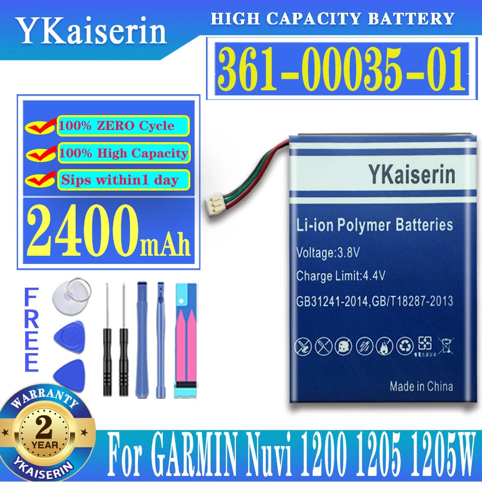 

YKaiserin 361-00035-03 361-00035-01 2400mAh Battery for Garmin Nuvi 2405,2405LT,2447,2447LT,2455LT,2457,2475LT,2505,2547,2555LT,