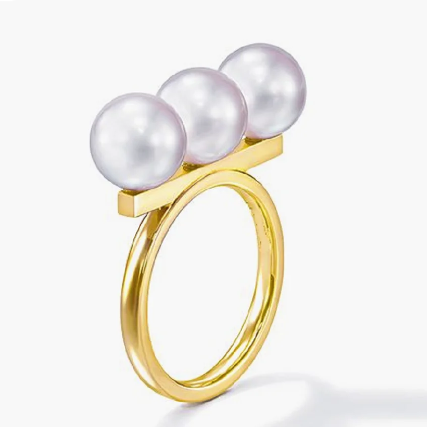 Fashion Customized Balance Bar Similated Pearl Ring For Women Gold Color Luxury Brand Jewelry 2022 New Trend Korean INS Japanese