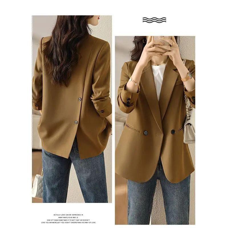 Coffee Suit Jacket Women's Spring Autumn Large Casual Jacket Loose Professional Sstitching Small Suit