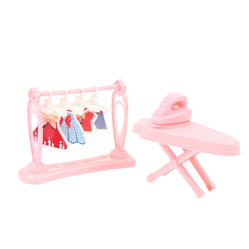 

1Set 1:6 1:12 Miniature Dollhouse Laundry Room Accessories Furniture Pretend Play Gifts Iron & Ironing Table Clothes Rack