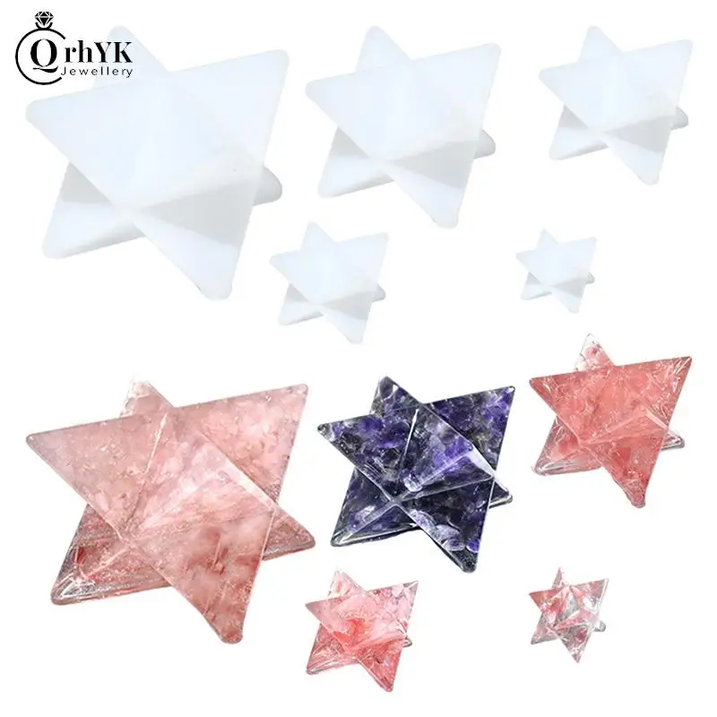 

1Pc 20-60cm DIY Epoxy Resin Drop Merkaba Star Crystal Mold Six Star Pendant Ornaments Silica Gel Mold