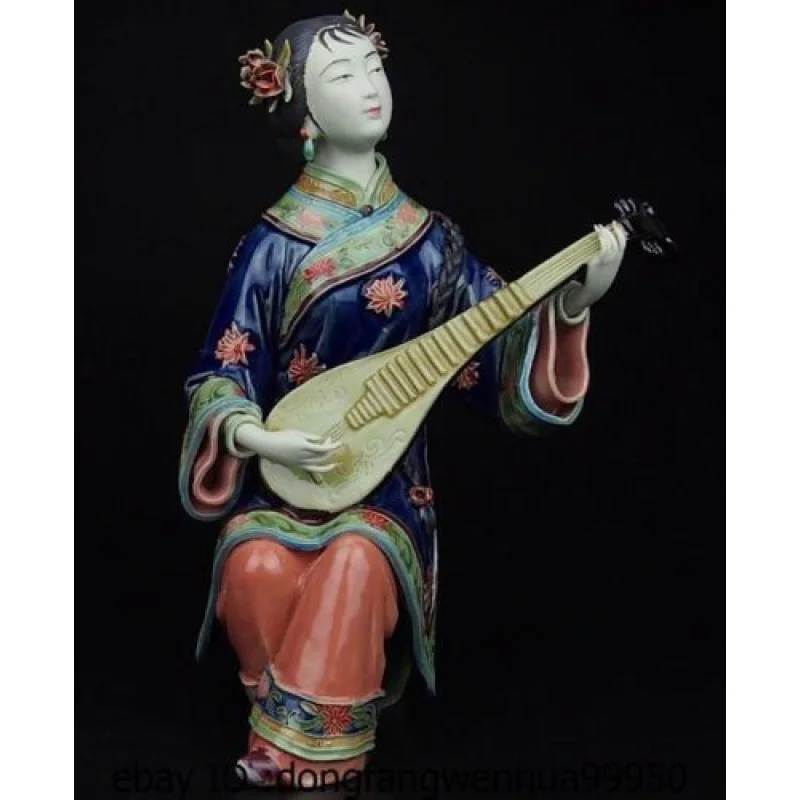 

Chinese Pottery Wucai Porcelain Home Pipa Pipa Woman Lady Art Decoration Statue