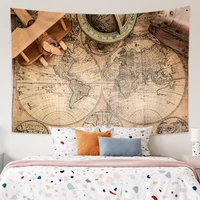retro world map wall tapestry nostalgic sailing world map print 100 microfiber fabric corridor bedroom living room home decor