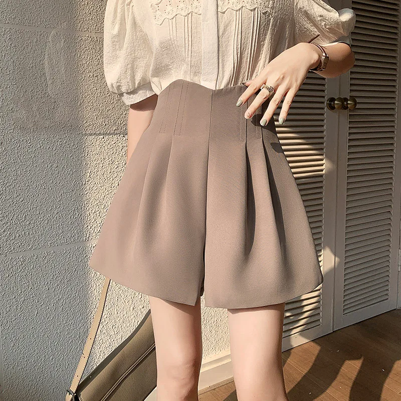 High Waisted Shorts Women Loose A-Line Slim Shorts for Women 2023 Spring Summer Fashion OL Women Clothing Wide Leg Black Shorts