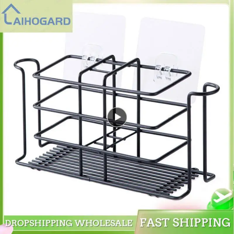 

Bathroom Storage Rack Durable No-drill Shelves Black Solid Wrought Iron Wall-mounted Toothbrush Rack Bathroom Accessories Iron