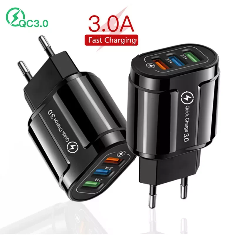 

Quick Charge 3.0 Wall USB Charger 18W Fast Charging Adapter For iPhone Phone Tablets EU US 3 Port USB Chargers