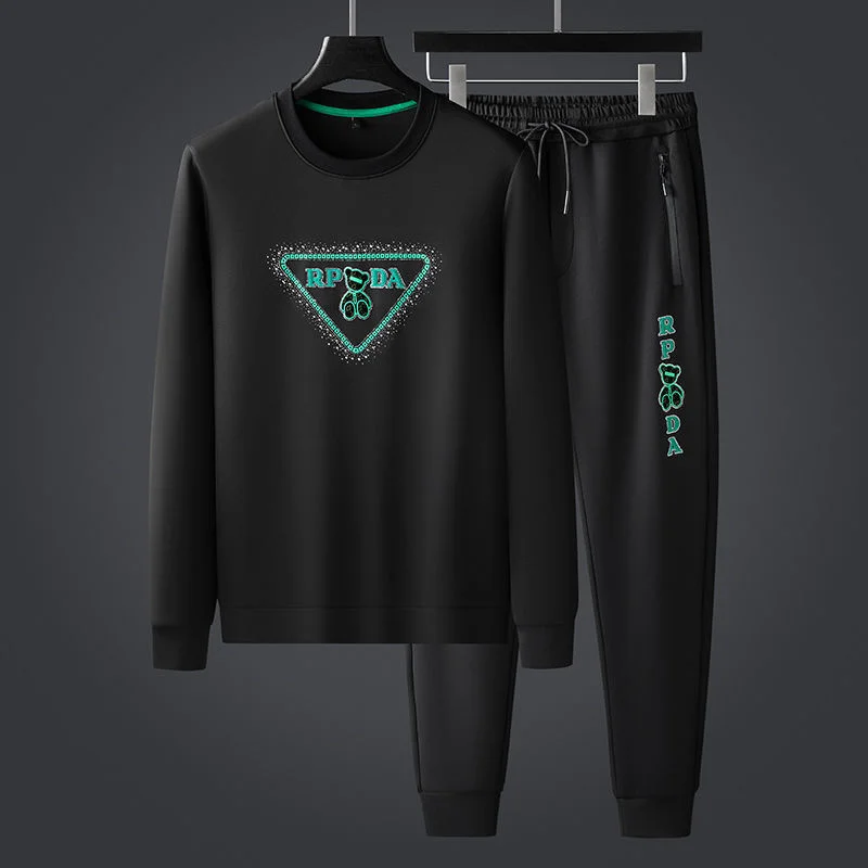 

Роскошный брендовый высококачественный мужской свитер с принтом сверло новинка из двух частей осенний Модный повседневный спортивный кос...