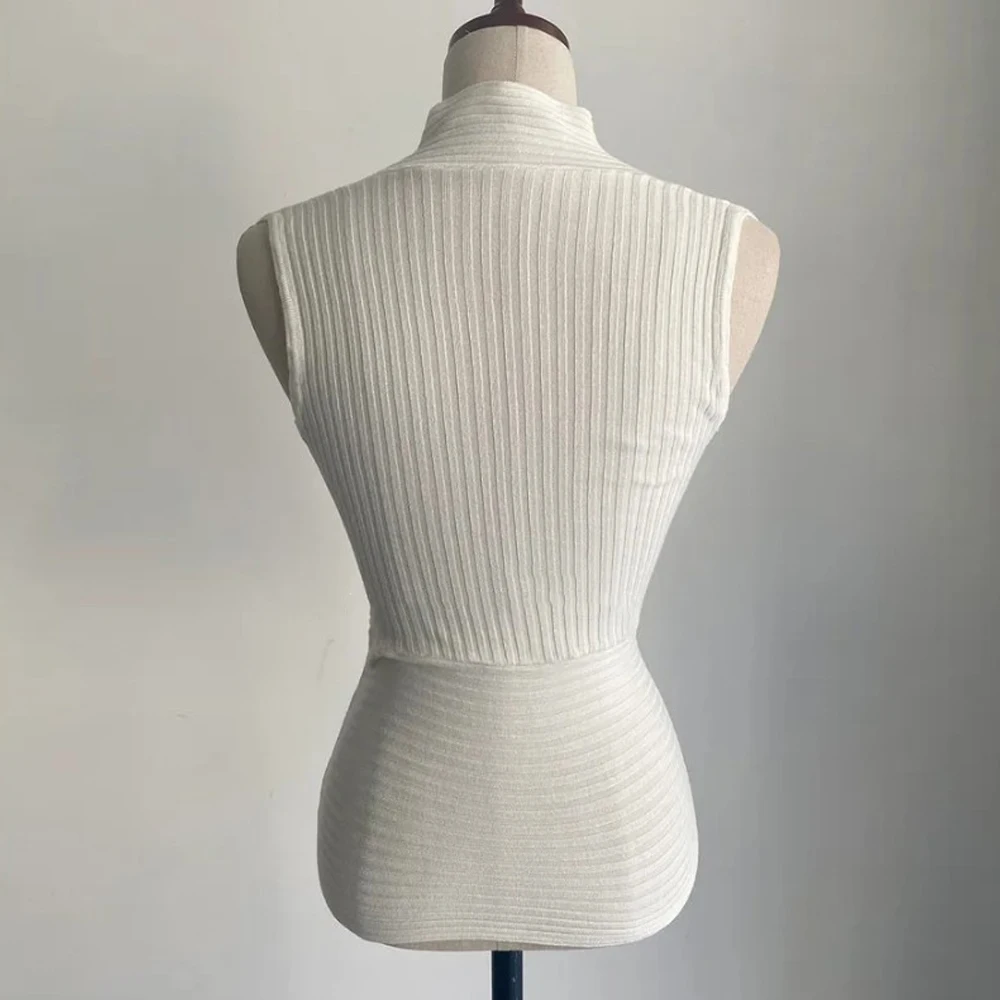 Однотонная тонкая трикотажная футболка без рукавов свитер женский сексуальный