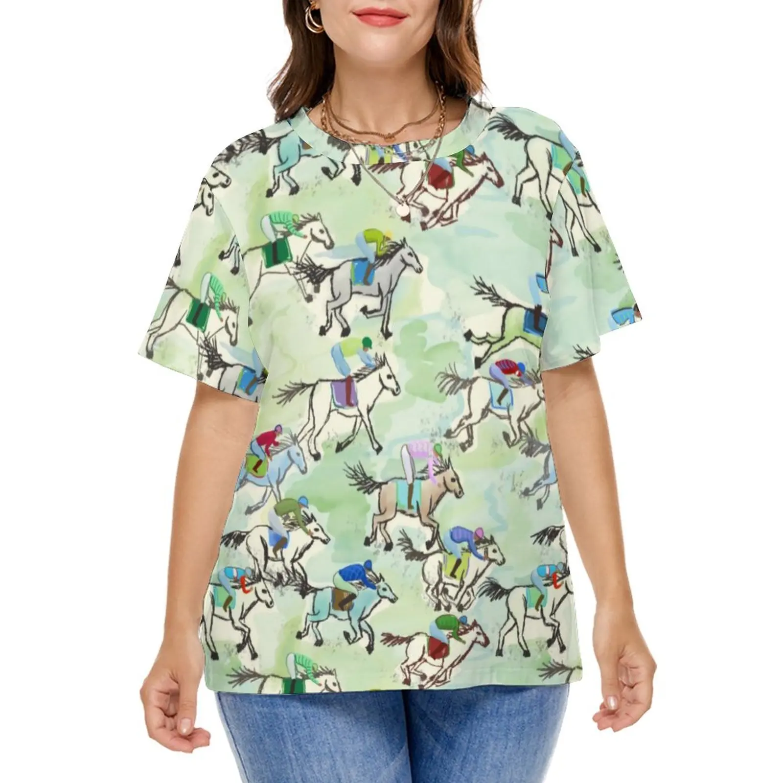

Running Horse T Shirt Off to The Races Elegant T-Shirts Short Sleeve Basic Tee Shirt Beach Printed Tops Plus Size