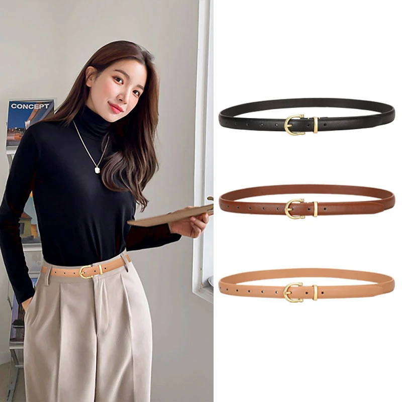 

Women's Thin Genuine Leather Belts Luxury Brand Designer White Leather Belt For Pants Dresses Jeans Casual Waist Straps Female
