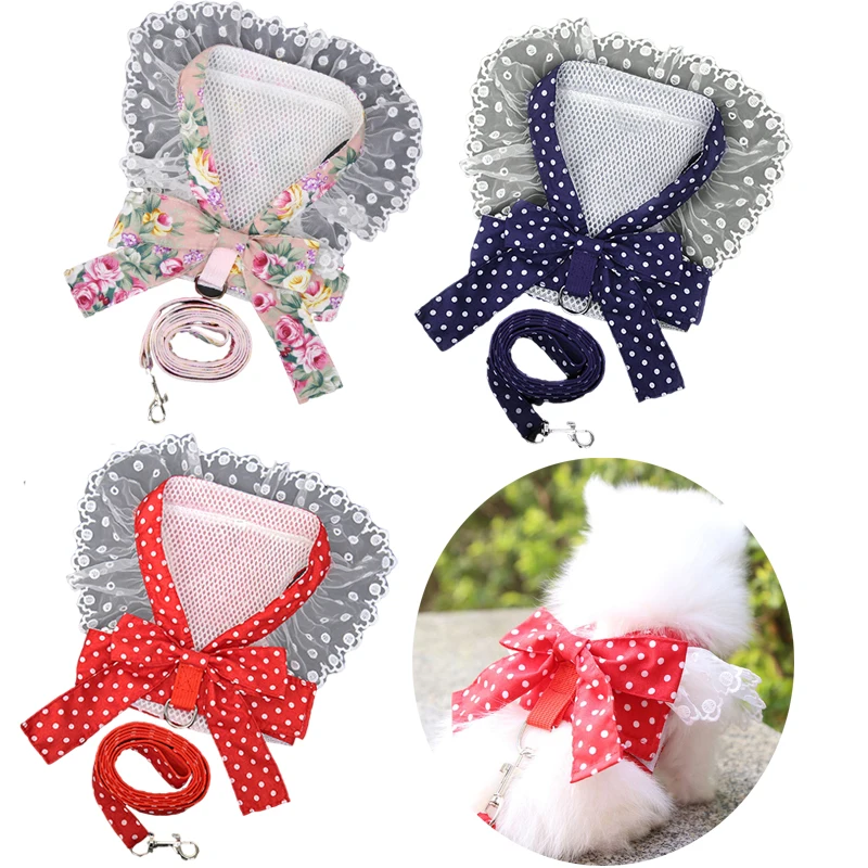 

Puppy Dog Harness with Leash Set Bowknot Dress for Small Dogs Vest Skirt Clothes Chihuahua Teddy French Bulldog Pet Supplies
