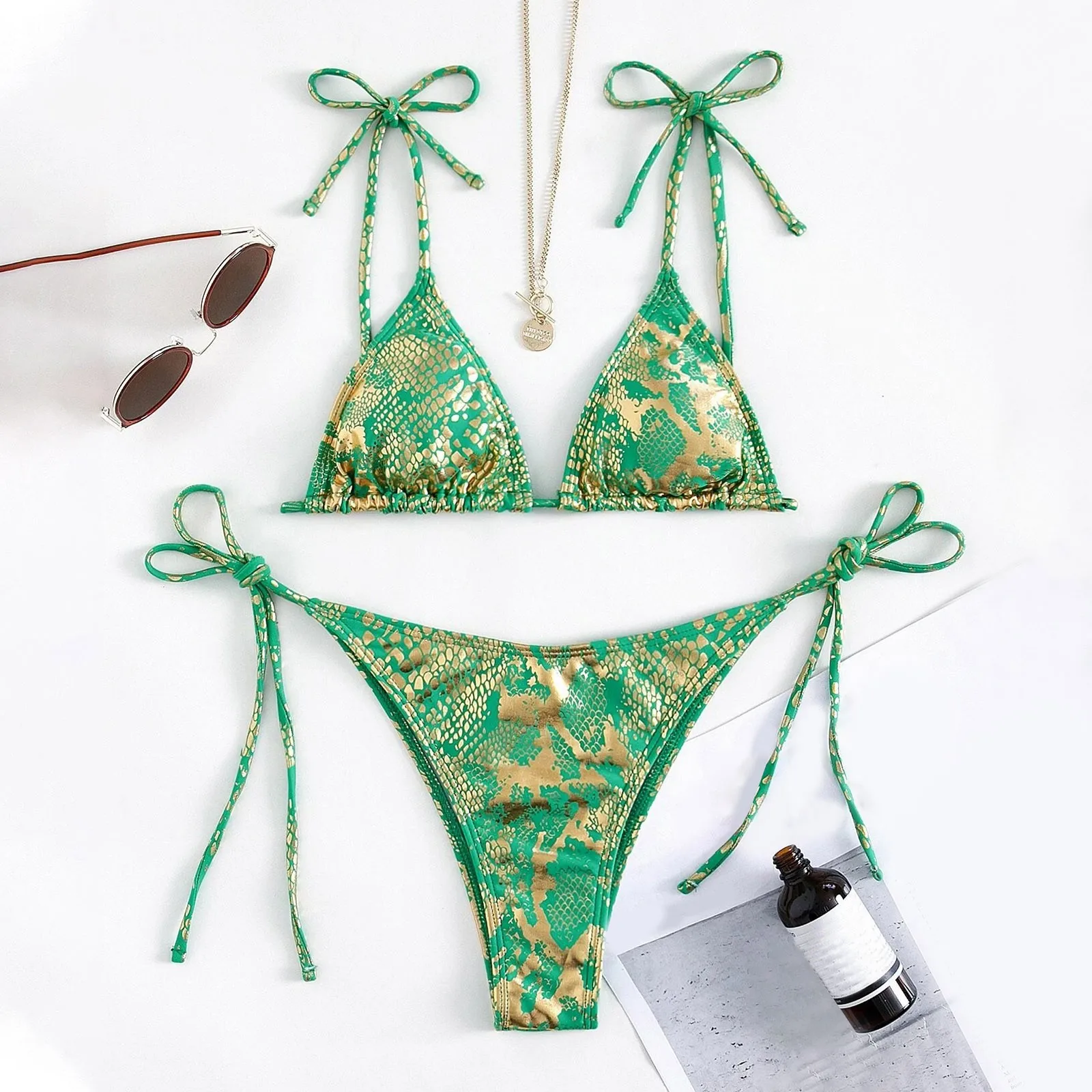 

Пикантный темпераментный купальник, Женский треугольный комплект микро-бикини, однотонный купальник 2022, купальный костюм с высоким вырезо...