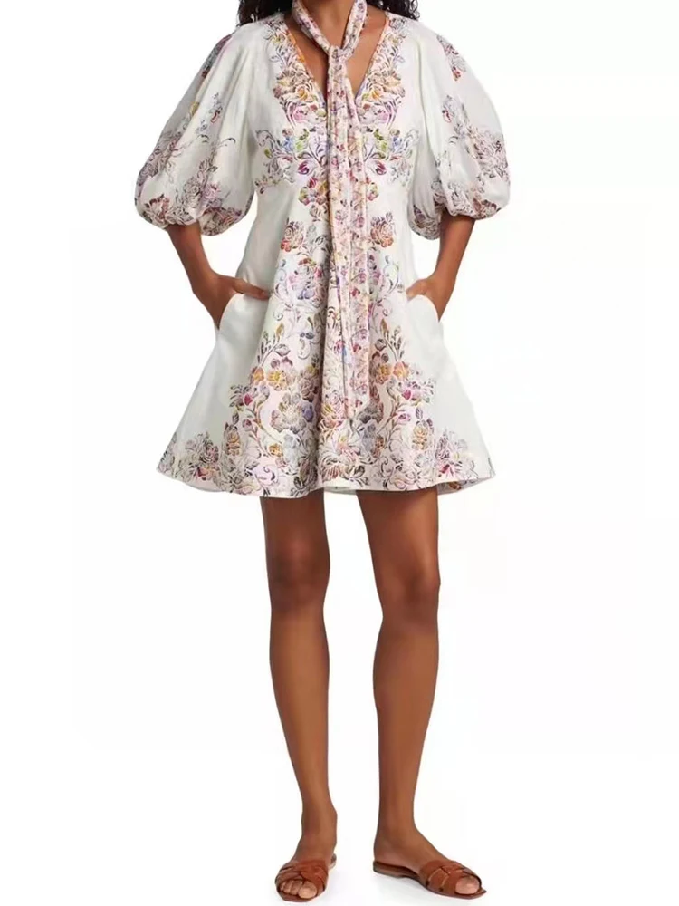 

Женское платье с V-образным вырезом, Длинное свободное платье с коротким рукавом и завязкой на талии и пышной юбкой в стиле ретро