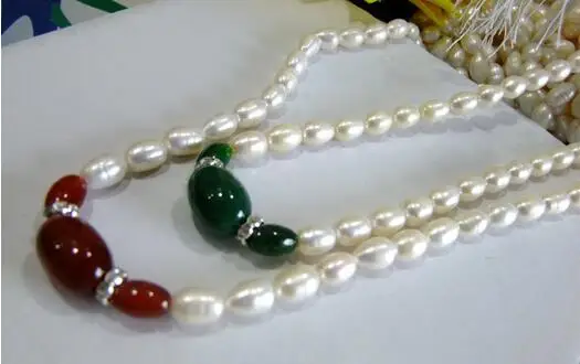 Женское Ожерелье из натурального белого пресноводного жемчуга с агатом 7-8 мм