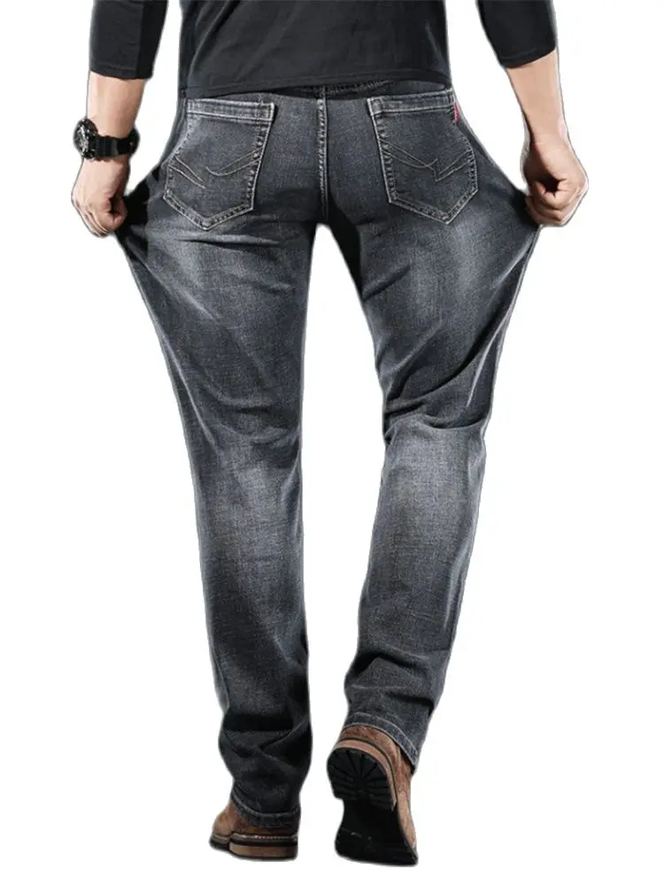 Fashion High Street Men' Wear Solid Color Loose Straight Leg Stretch Wash Jeans Masculina Quality Business Casual Denim Trousers