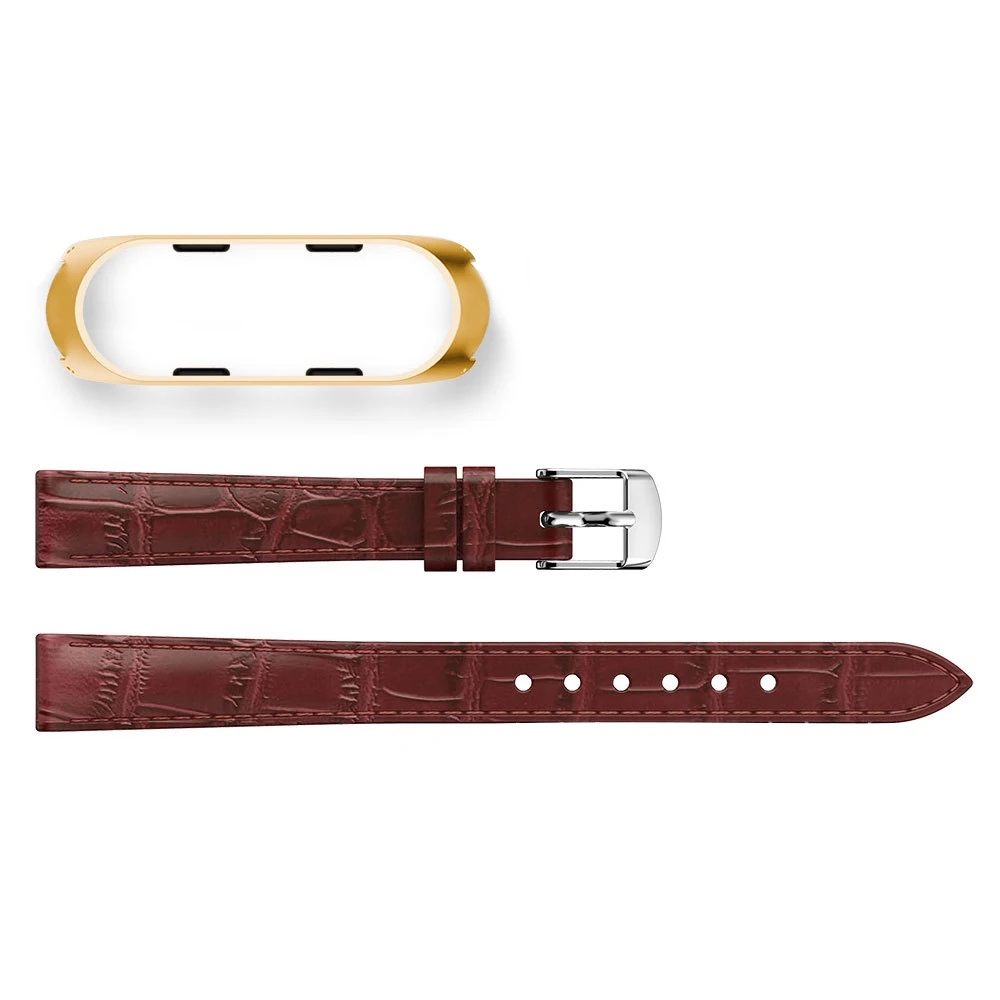 

For Xiaomi Band 3/4 Crocodile Leather Strap With Metal Frame Case Wristband Xiaomi Watch Band Replacement For Xiaomi Mi Band 3/4