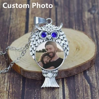 personalized photo owl pendant necklace necklace custom your baby family picture owl jewelry