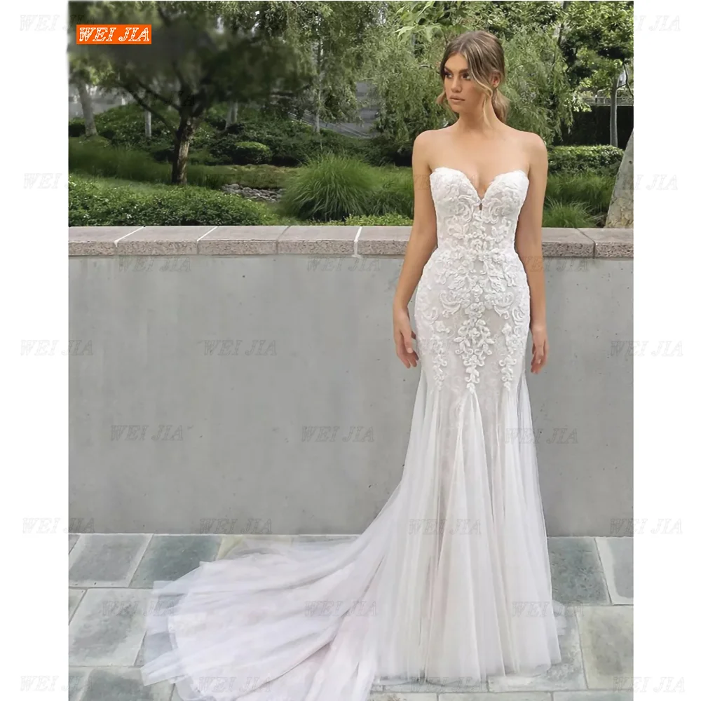 

Sexy Wedding Dress Mermaid Sweetheart Sleeveless Backless Lace Appliques Sequined Floor Length Charming Customize