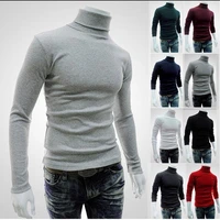 men sweater turtleneck pullover 2019 fashion solid color slim knitwear 8 color elastic men clothing black red sleeve style wool