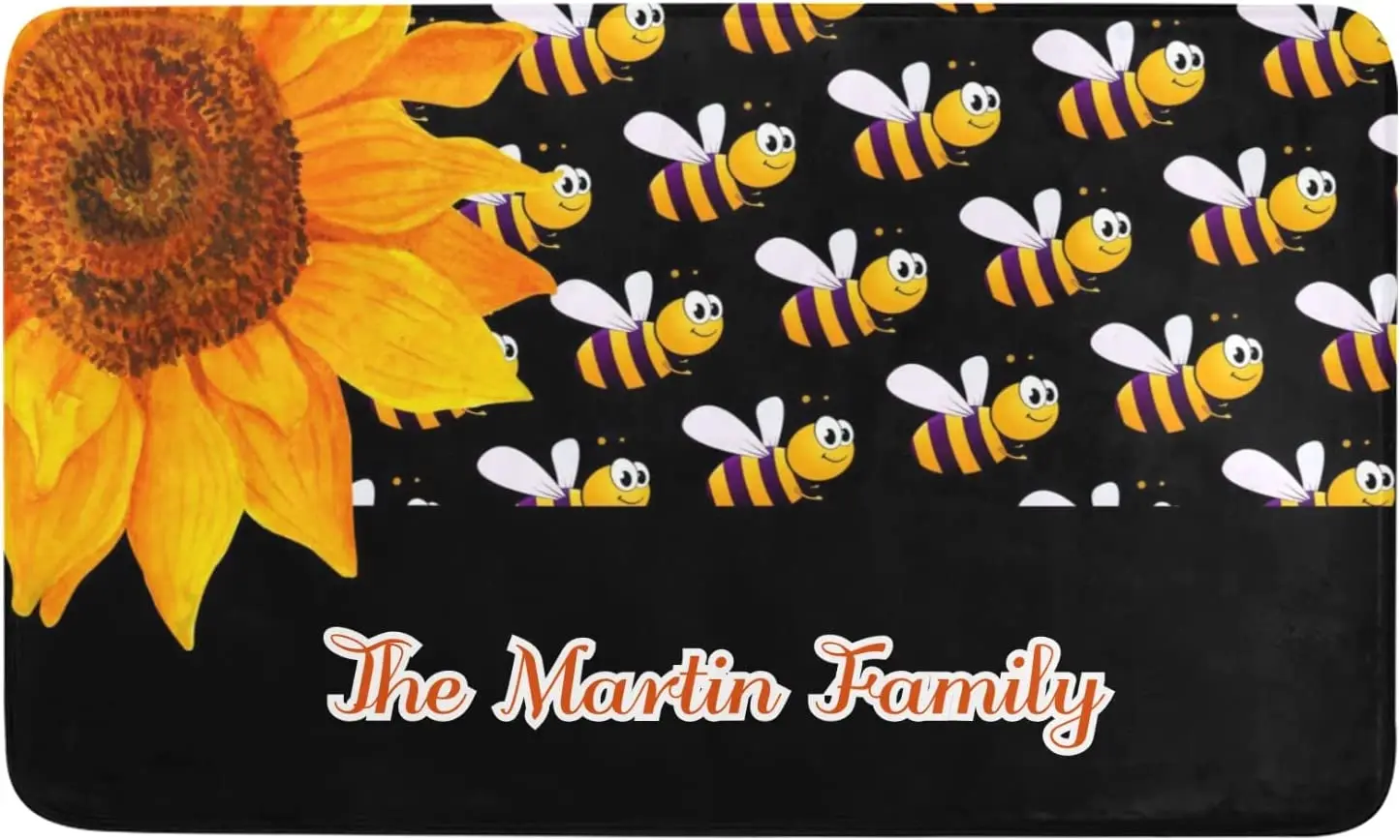 

Подсолнечник пчела персонализированный дверной коврик с текстом именем под заказ внутренний уличный коврик для домашних животных