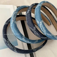 2022 blue hair hoop hair bands for women girls korean geometric denim color headbands wide hairband hair accessories headwear
