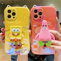 funny spongebob patrick star stand phone case for iphone 13 12 11 pro max x xr xs max 7 8 plus silicone shockproof case coque
