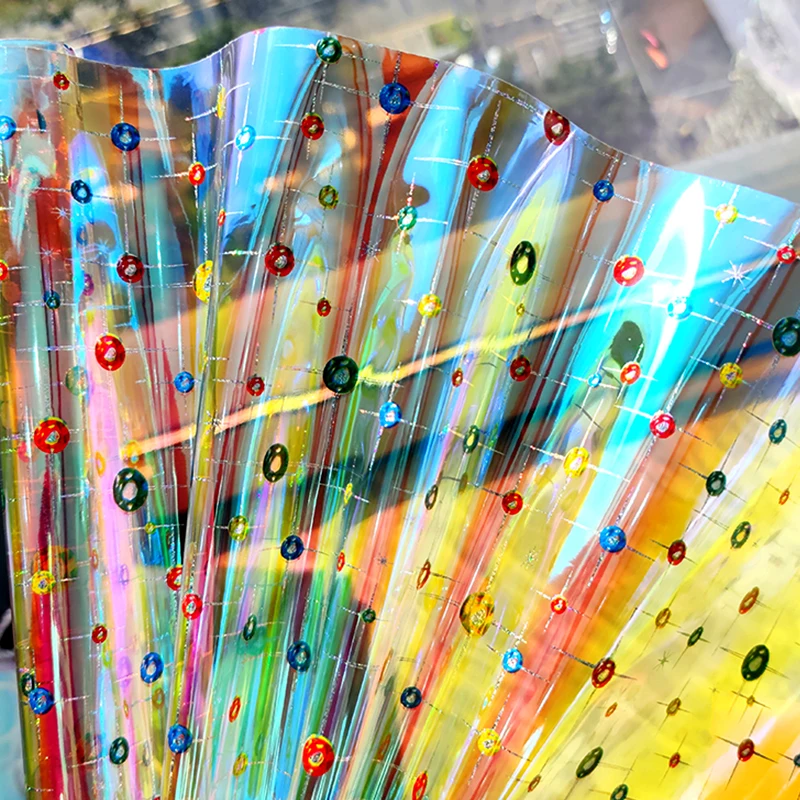 

Transparent Holographic Faux Leather Sheets Printed Yellow Magic Color PVC for HandBags Shoes Umbrella DIY Bows Crafts 30x135cm