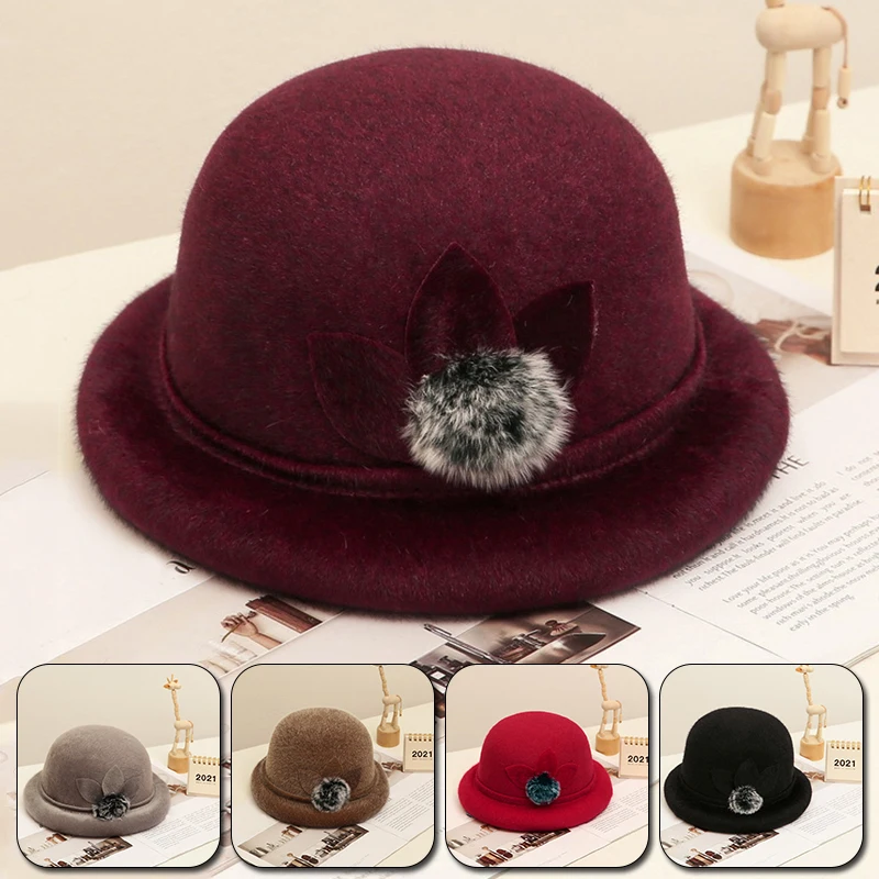 

Women's Hats Faux Fur Bucket Autumn Winter Imitation Mink Solid Hat Female Elegant Plush Fisherman Hat