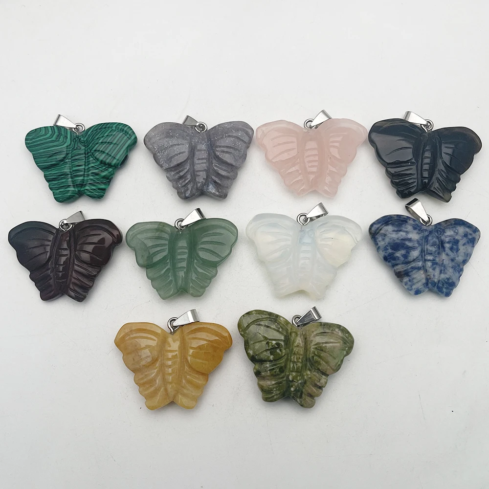 

fashion new mixed Butterfly natural stone pendant necklace for Jewelry making charm Popular accessories 10pc free shipping