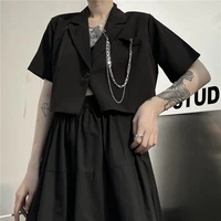 qweek womens blouses harajuku korean style oversized shirts crop top female short sleeve white black cool casual fashion summer