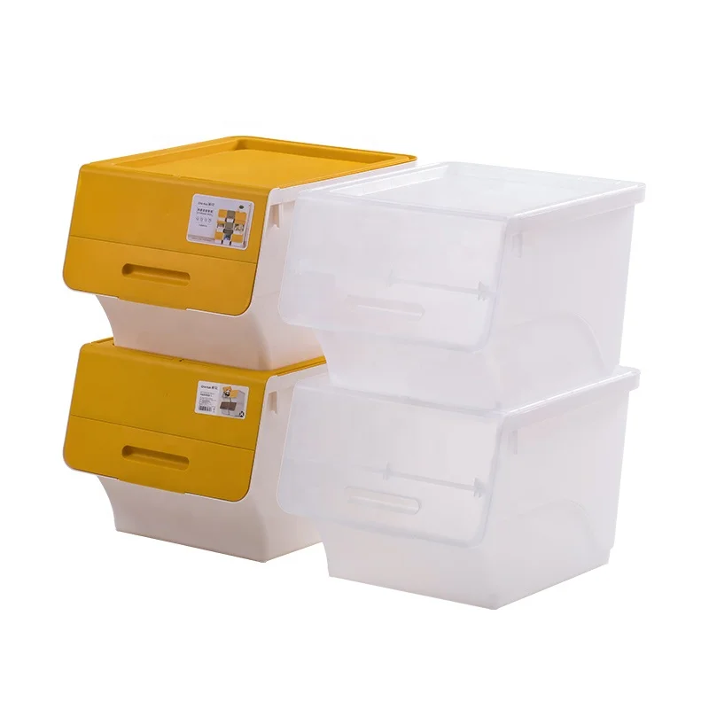 

Front Opening Large Plastic Storage Boxes Stackable Snack Toys Storage Container