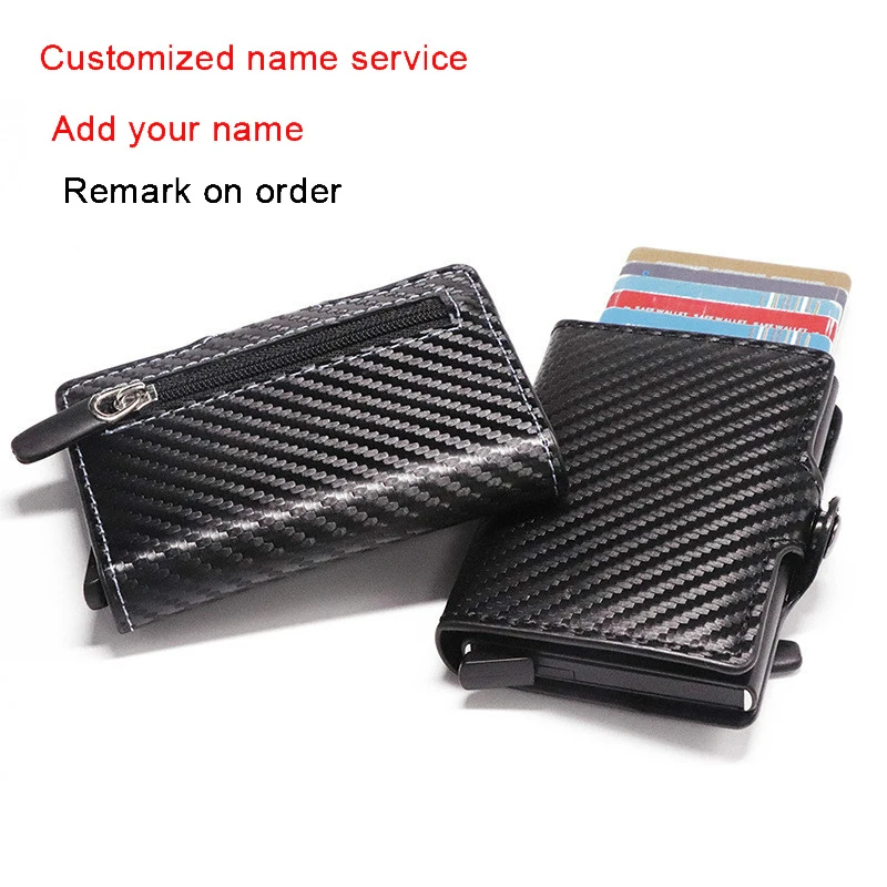 

Customized Name Anti-theft Wallet Credit Card Holder Men Smart Wallet Organizer Zipper Coin Pocket Money Clips RFID Cards Holder