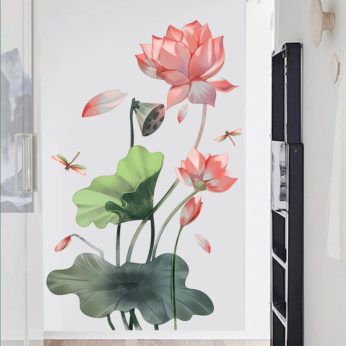

Chinese Tradition Lotus Dragonfly Wall Stickers For Living Room Wall Background Bedroom Decoration Wallpaper Home Decor