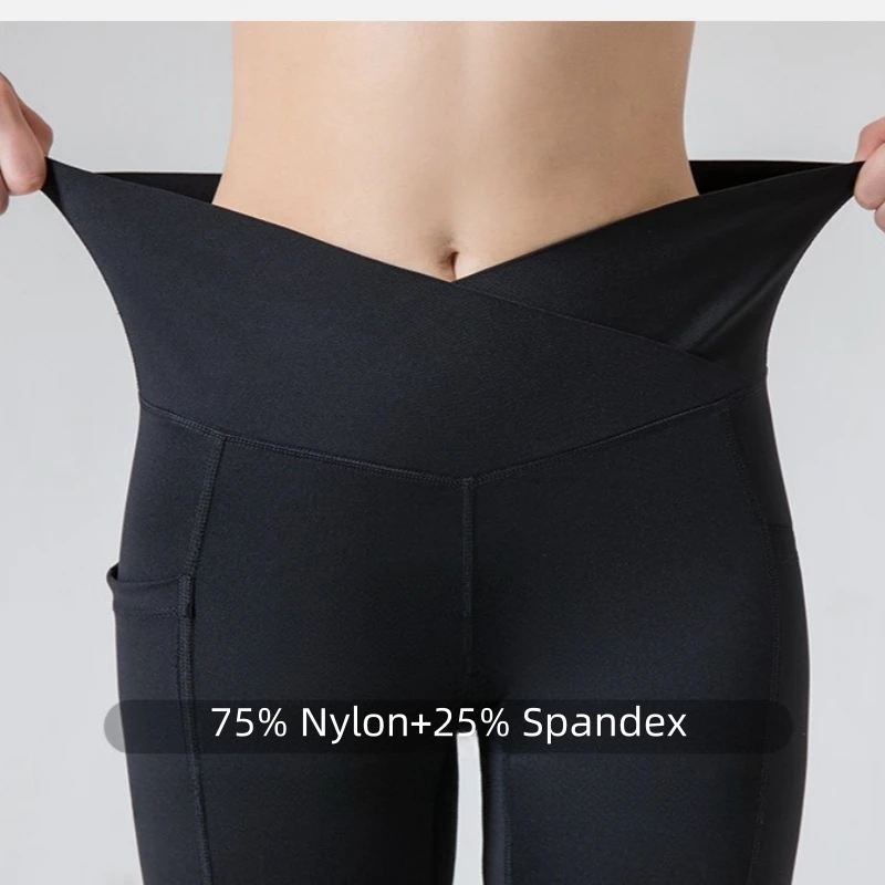 Женские Леггинсы для йоги 3XL черные спортивные колготки с V-образным вырезом и