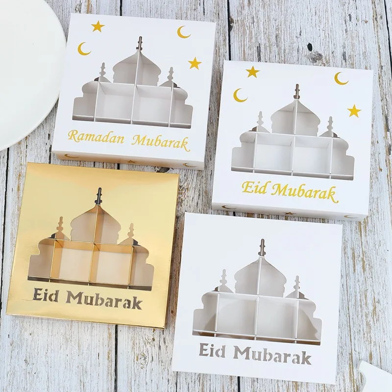 

1pcs Eid Mubarak Candy Box Ramadan Kareem Gift Box Chocolate Packaging Box Cookies Biscuit Visual Cake Box Happy Al-Fitr Eid Box