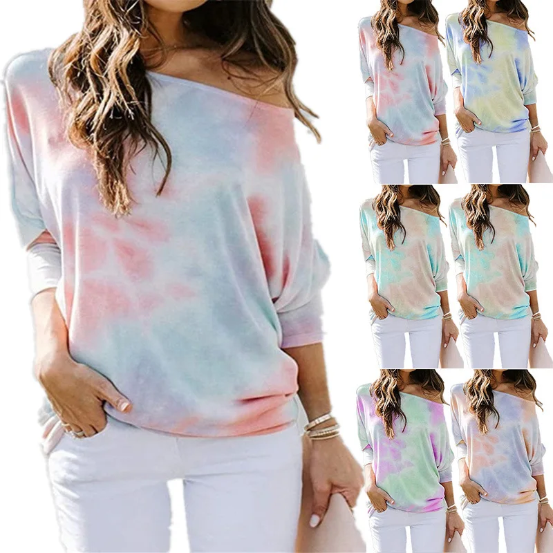 

Women Ladies Long Sleeve Loose Top T-Shirt Tie Dye Printing Tees 2020 Autumn Female Sports Casual Clothing толстовк оверсайз