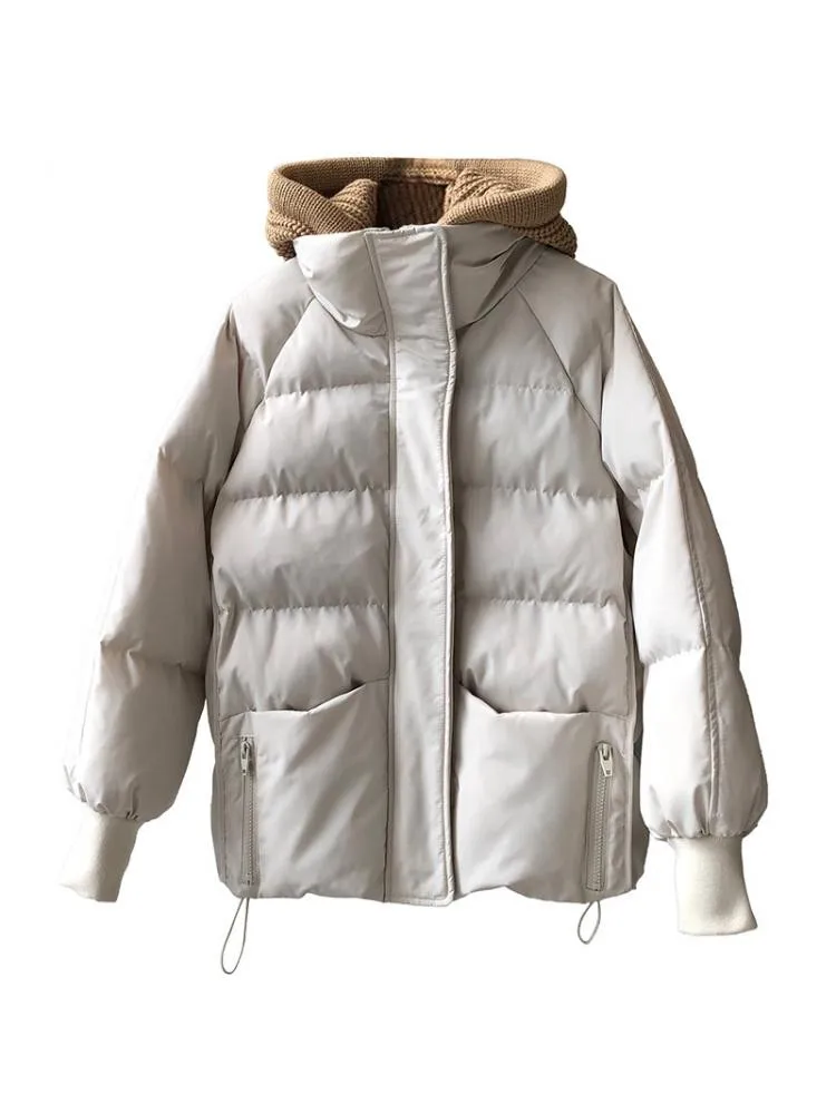 2022 Winter New Knitted Hooded Short Korean Version Of Thick Bread Parka Woman Loose Warm Coats And Jackets