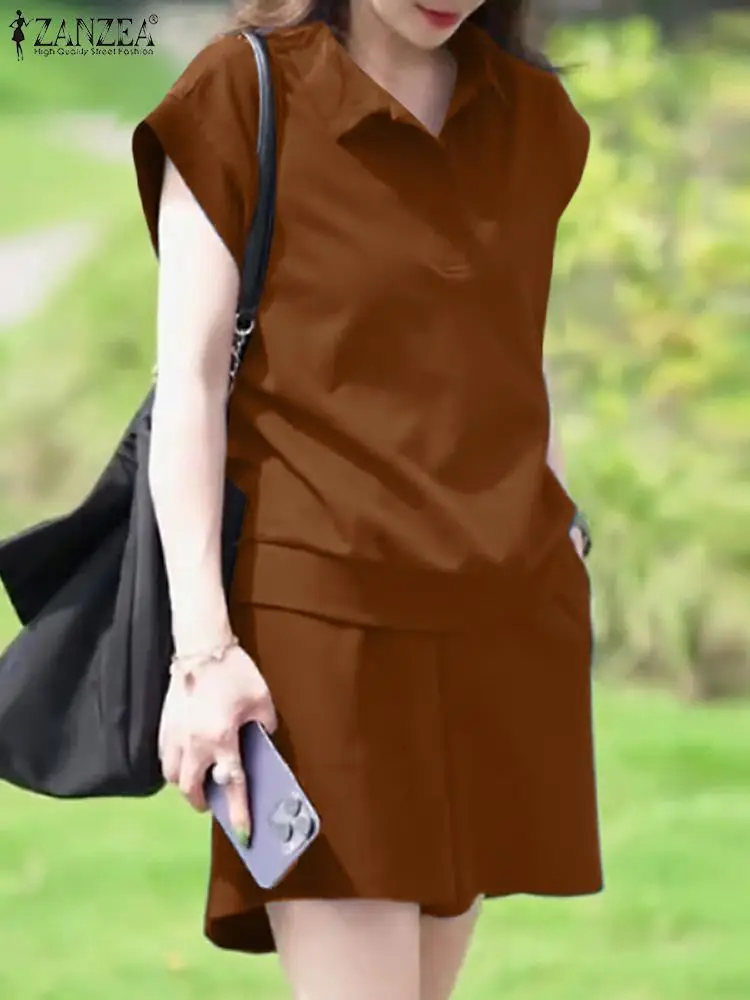 Модные спортивные костюмы 2 шт. блузка с отворотом и коротким рукавом Короткие