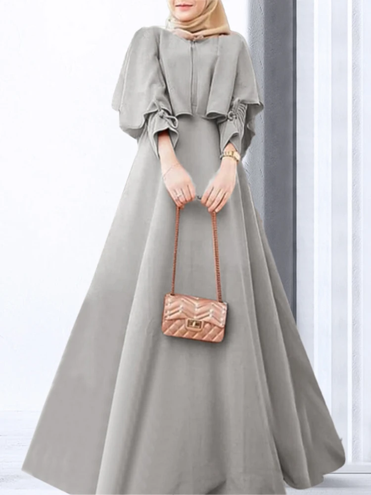 

ZANZEA Women's Spring Elegant Long Sleeve Abaya Dress Muslim Dubai Turkey Hijab Sundress Islamic Clothing Femme Maxi Dress Robe