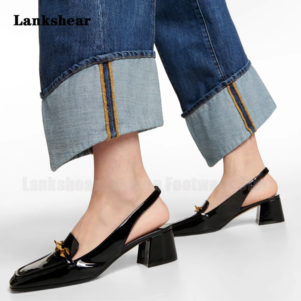 Туфли Мэри Джейн из лакированной кожи босоножки на толстом каблуке без застежки