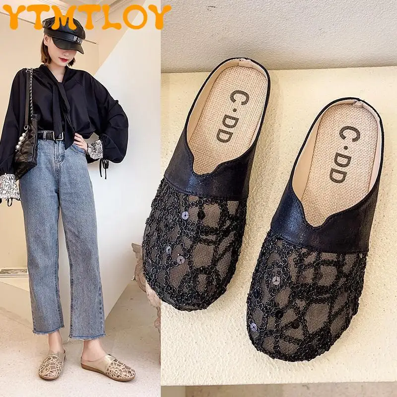 

Soft Bottom Baotou Half Slippers Women's Outdoor Lazy Slippers 2021 Summer New Women's Shoes Wild Mesh Sandals And Slippers Tide