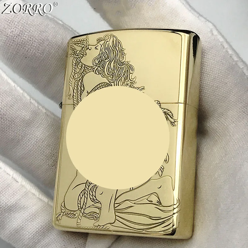 

Zorro Pure Copper Binding Girl Kerosene Lighter Oxidation Material Windproof Bright Torch Playing Cigarette Set Gift
