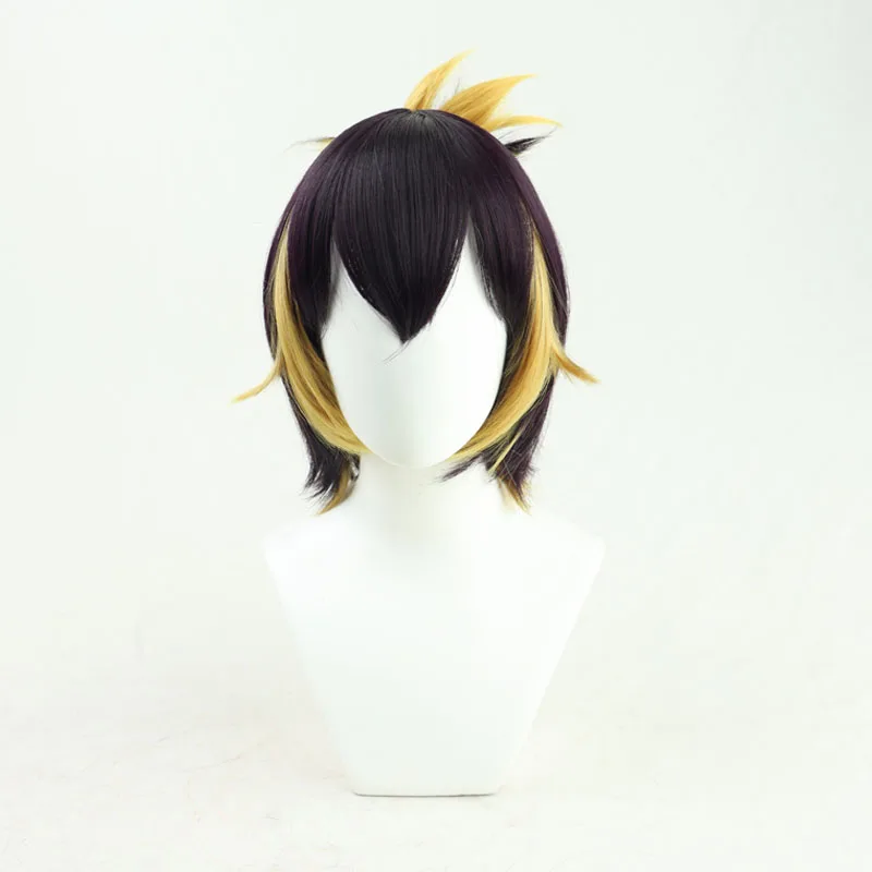 Парик для косплея Петра Гурин короткая пучок из темно-фиолетовых и желтых