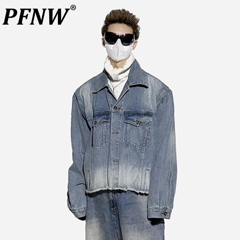 

Джинсовая куртка PFNW в американском стиле ретро, стильная уличная верхняя одежда с металлическими пуговицами и наплечниками, с необработанными краями, 28A1296, весна-осень