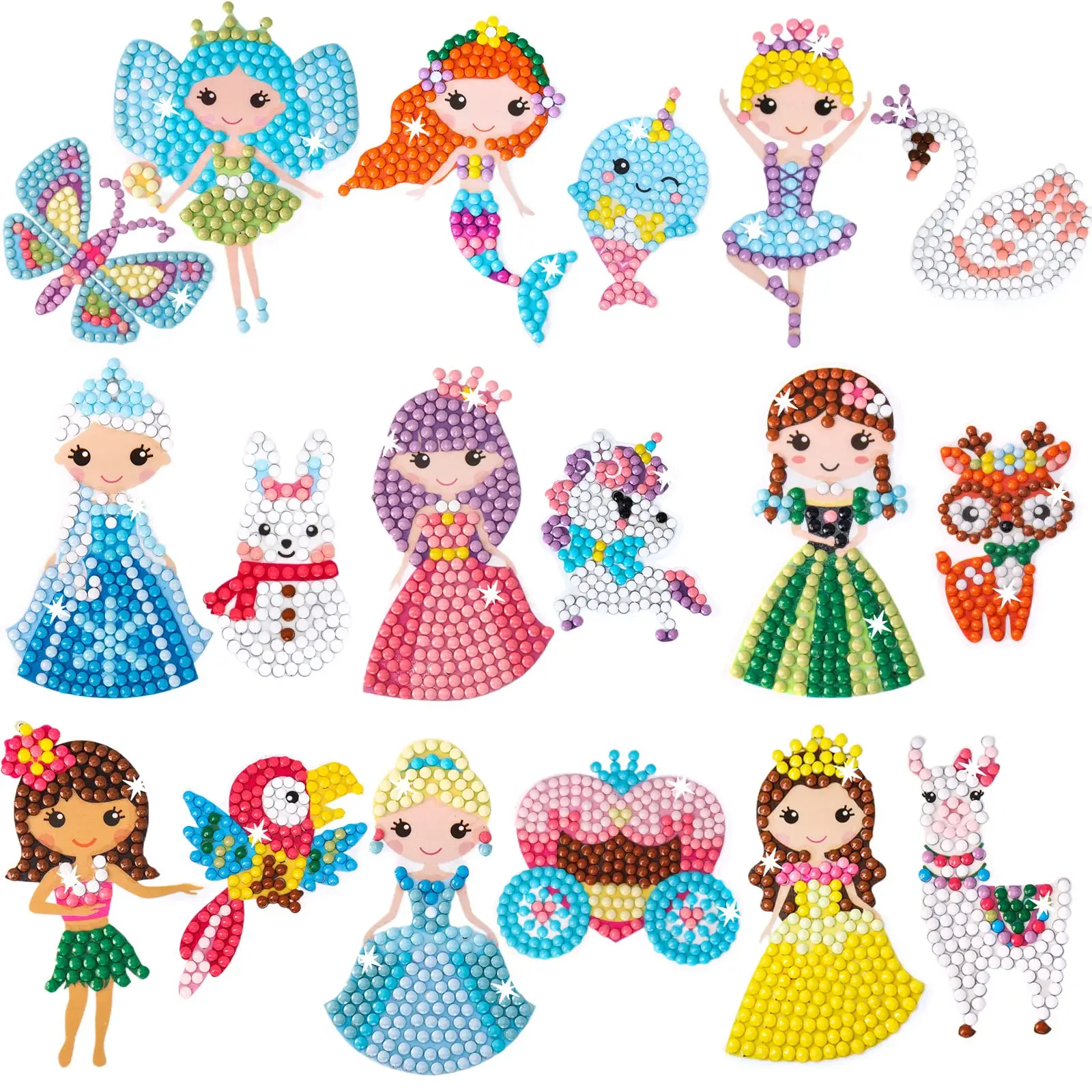 

Diamond Painting Kits for Kids 12 Pcs Princess and Their Buddy Gen Art Sticker for Kids Ages 6-8 8-12 Contains Unicorn, Mermaid