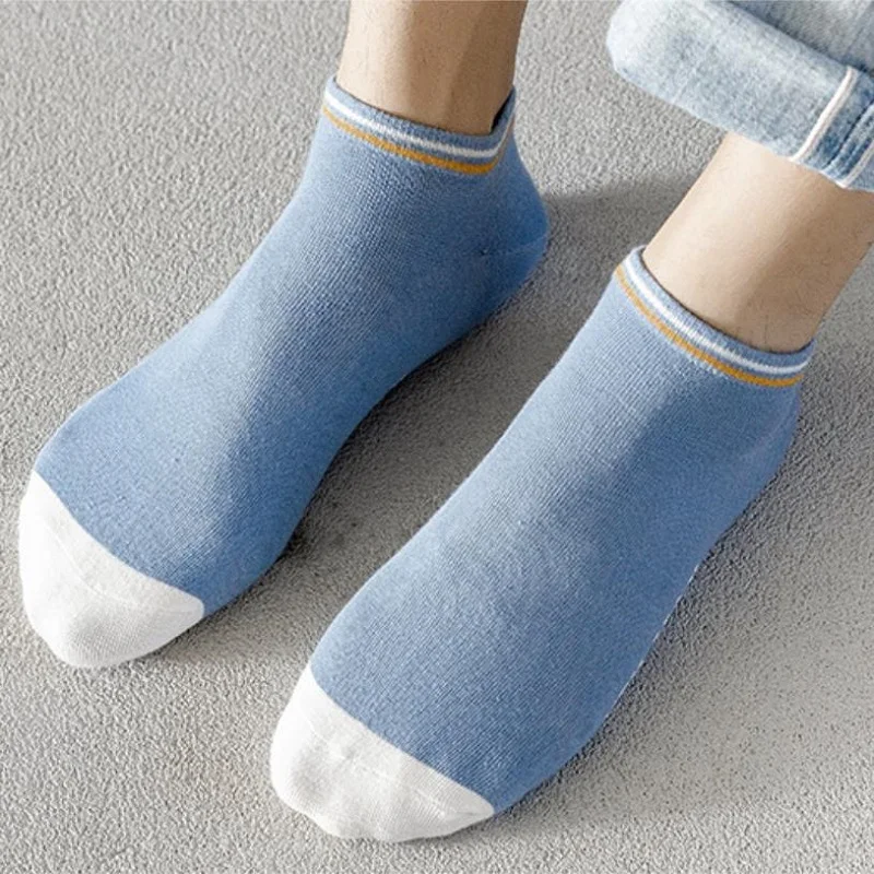 5 Pairs Men Fashion Thin Socks Breathable Solid Color Casual Ankle Sock Male Summer Sports Preppy Style Low Cut Boat Socks Set