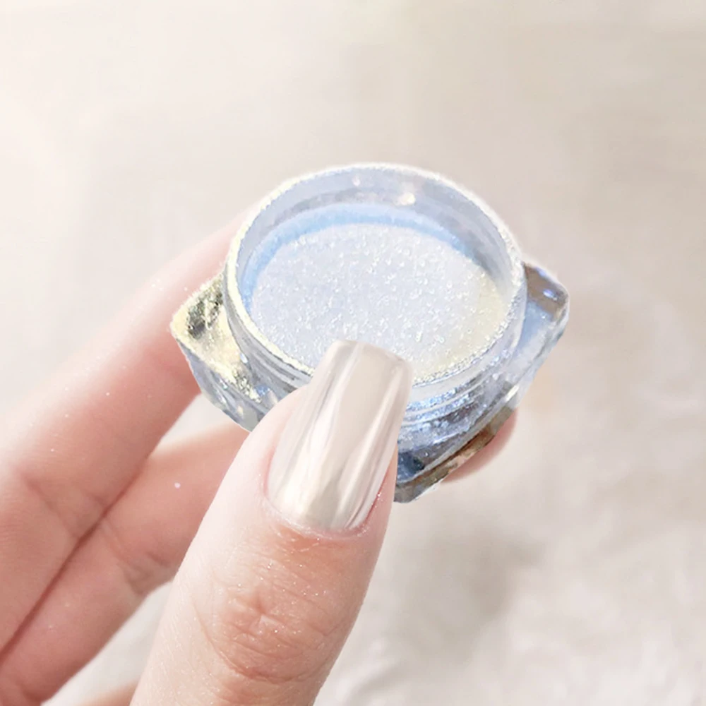 

1Box Chrome White Pearl Shell Powder Nail Glitter Pigment Decoration FT222