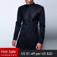 2022 mens t shirt african dashiki long sleeve patchwork top spring fashion mid length male clothing plus size 4xl black t shirt