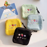 female embroidered zero wallet women mini cartoon flowers canvas small wallet student strawberry pattern coin key zipper bag